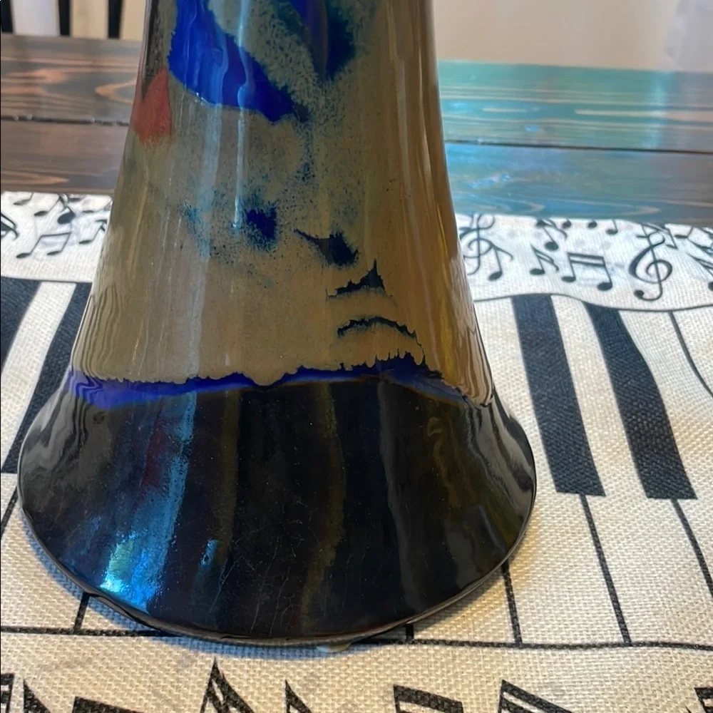 Lemax Vtg Blue Rust Brown Accent Stoneware Drip Vase Modern Sleek Elegance